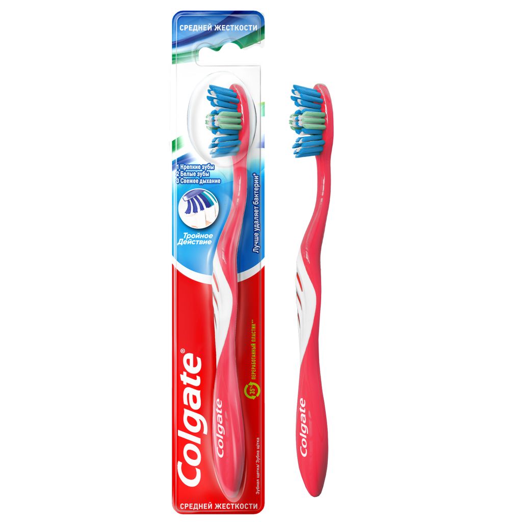 Colgate зубная щетка средняя Тройное действие, щетка зубная, 1 шт.