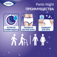 Подгузники-трусы для взрослых Tena Pants Night Super, Medium M (2), 80-110 см, 10 шт.