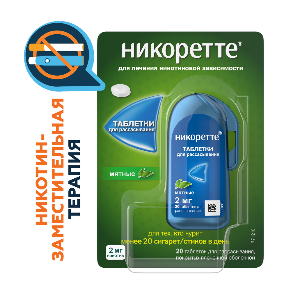 Никоретте, 2 мг, таблетки для рассасывания, мята, 20 шт.