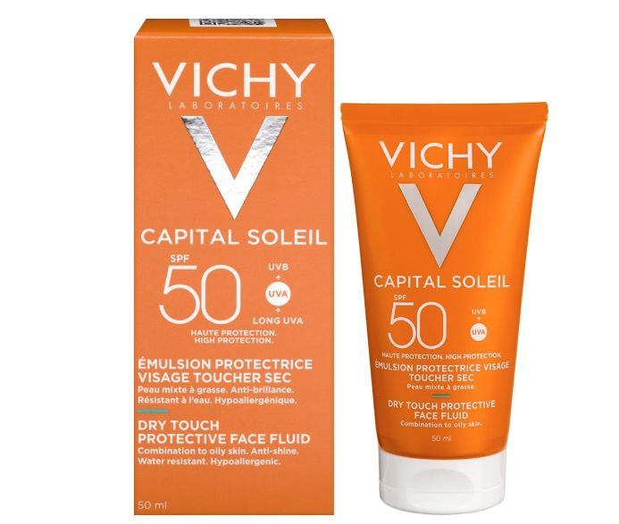 фото упаковки Vichy Capital Soleil Dry Touch SPF50 эмульсия матирующая, эмульсия для наружного применения, 50 мл, 1 шт. фото упаковки Vichy Capital Soleil Dry Touch SPF50 эмульсия матирующая