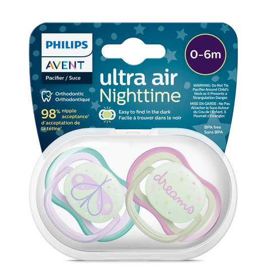 Philips Avent Ultra air Night Пустышка светящаяся с футляром, 0-6 месяцев, SCF376/19, соска-пустышка, силиконовая, 2 шт.