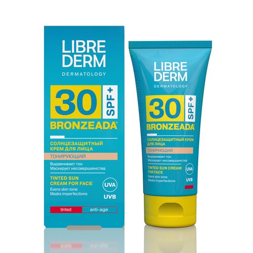 Librederm Bronzeada Солнцезащитный крем для лица тонирующий, SPF30, 50 мл, 1 шт.