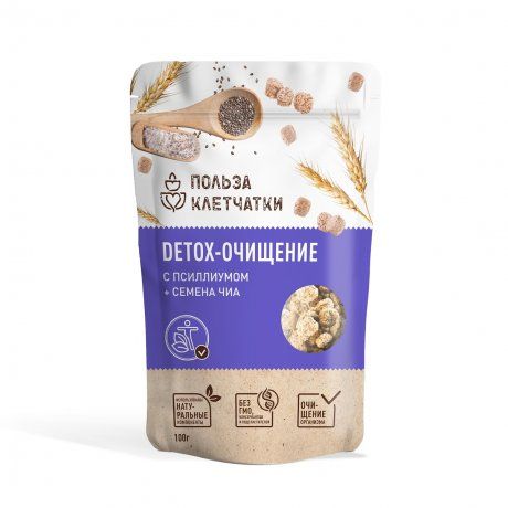 Польза клетчатки Detox-Очищение, отруби, с семенами чиа и псиллиумом, 100 г, 1 шт.
