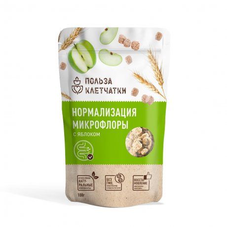 Польза клетчатки Нормализация микрофлоры, отруби, с яблоком, 100 г, 1 шт.