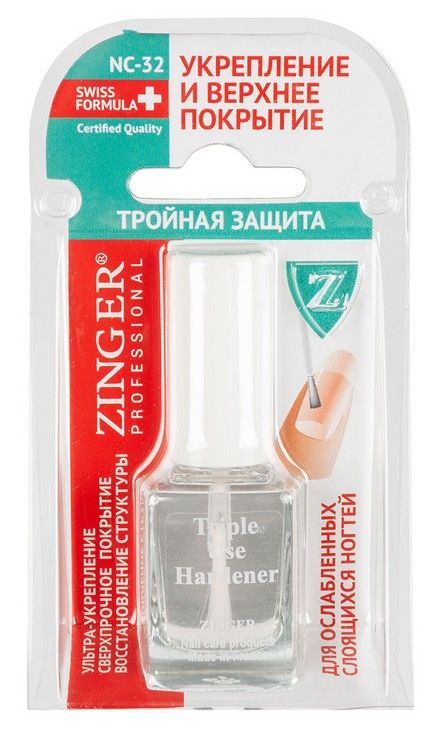 Zinger Средство для укрепления ногтей и верхнее покрытие Тройная защита, лак для ногтей, 12 мл, 1 шт.